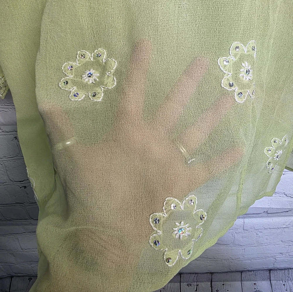 DKNY/ Green Sequin Embroidered Top - Picture 9 of 9